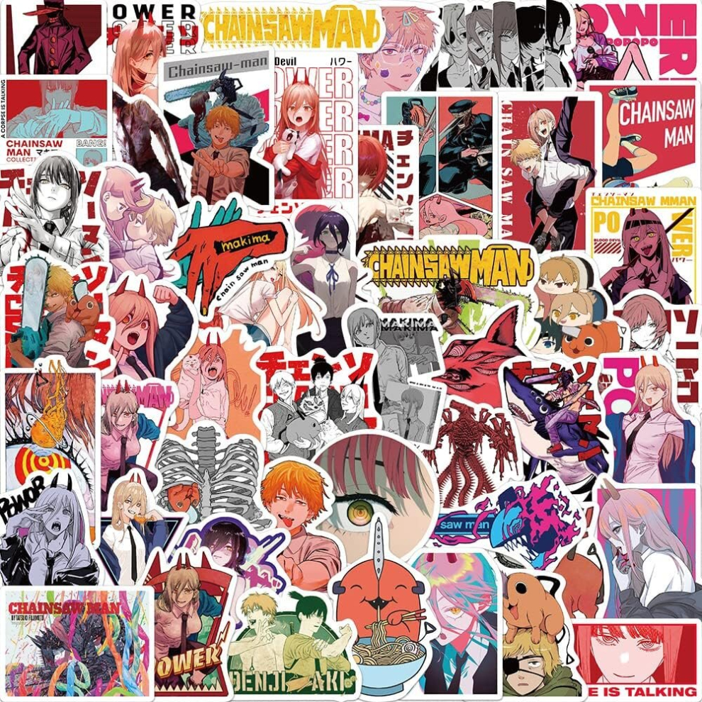 Tianci 50Pcs Chainsaw Man Stickers Trendy Japanese Anime Water Bottle Stickers Decals Waterproof Vinyl Phone Skateboard Laptop Aesthetic Sticker Packs