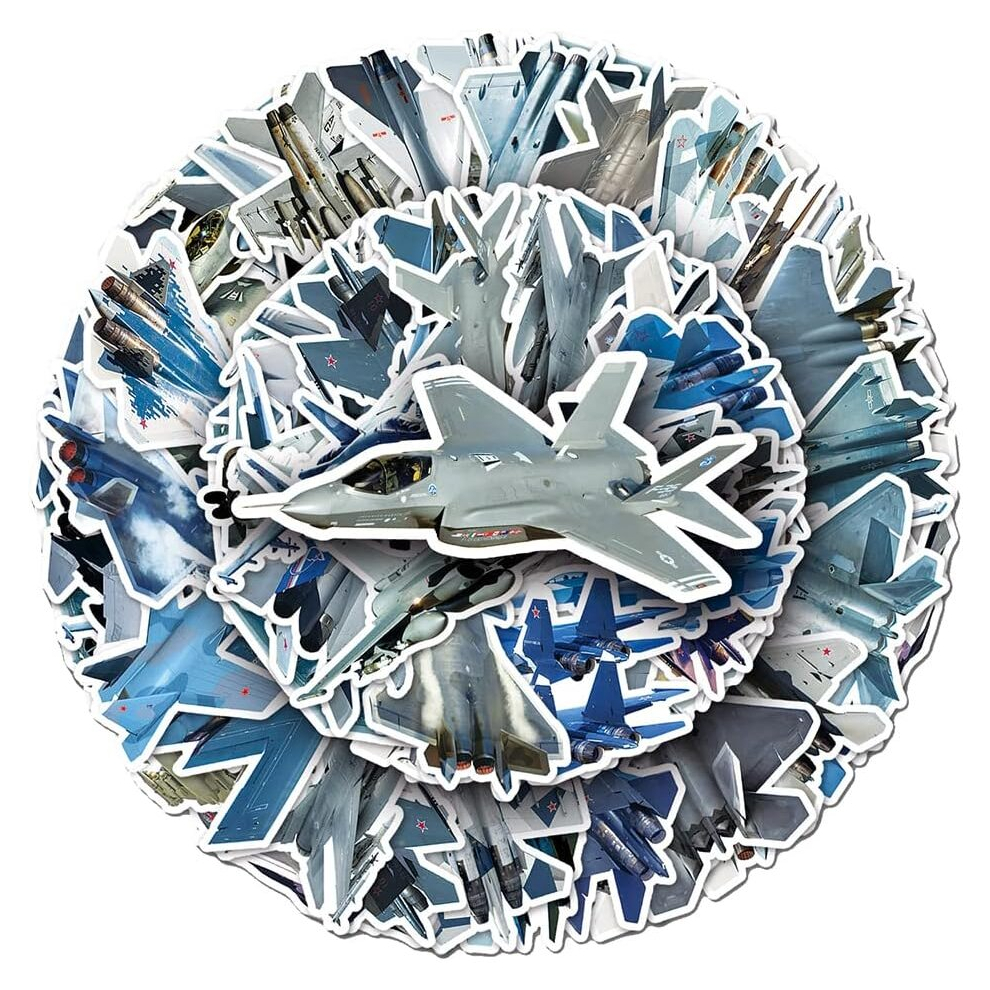Fighter Plane Stickers 50 Pcs Cartoon Waterproof Vinyl Stickers for Water Bottle Hydroflasks Laptop Tablet Computer Car Phone Luggage Tablet