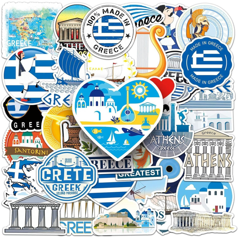Tianci 50 Pcs Outdoor Travel In Greece Stickers Pvc Waterproof ,Water Bottles ,Vinyl Stickers For Laptop ,Skateboard ,Luggage Decal ,Motorcycle ,Bicycle.