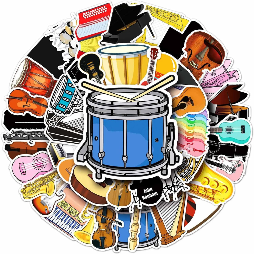 50Pcs Instrument Theme Stickers Vinyl Music Unique Decorations for Water Bottles,Laptops,Phones,Scrapbooking, Journaling,Mug Decals-Party Favors