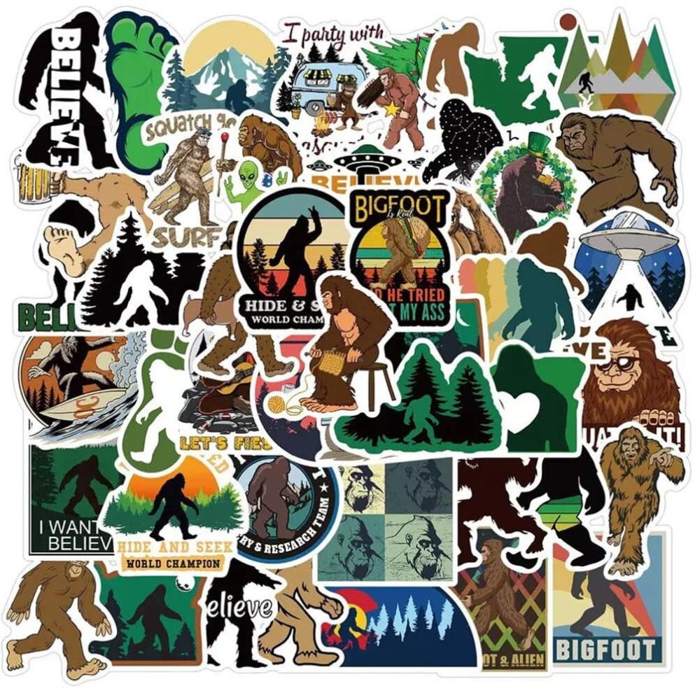 Tianci 50 Pcs Bigfoot Stickers| Sasquatch Waterproof Vinyl Stickers For Water Bottles Laptop Refrigerator Luggage Computer Mobile Phone Skateboard Decals
