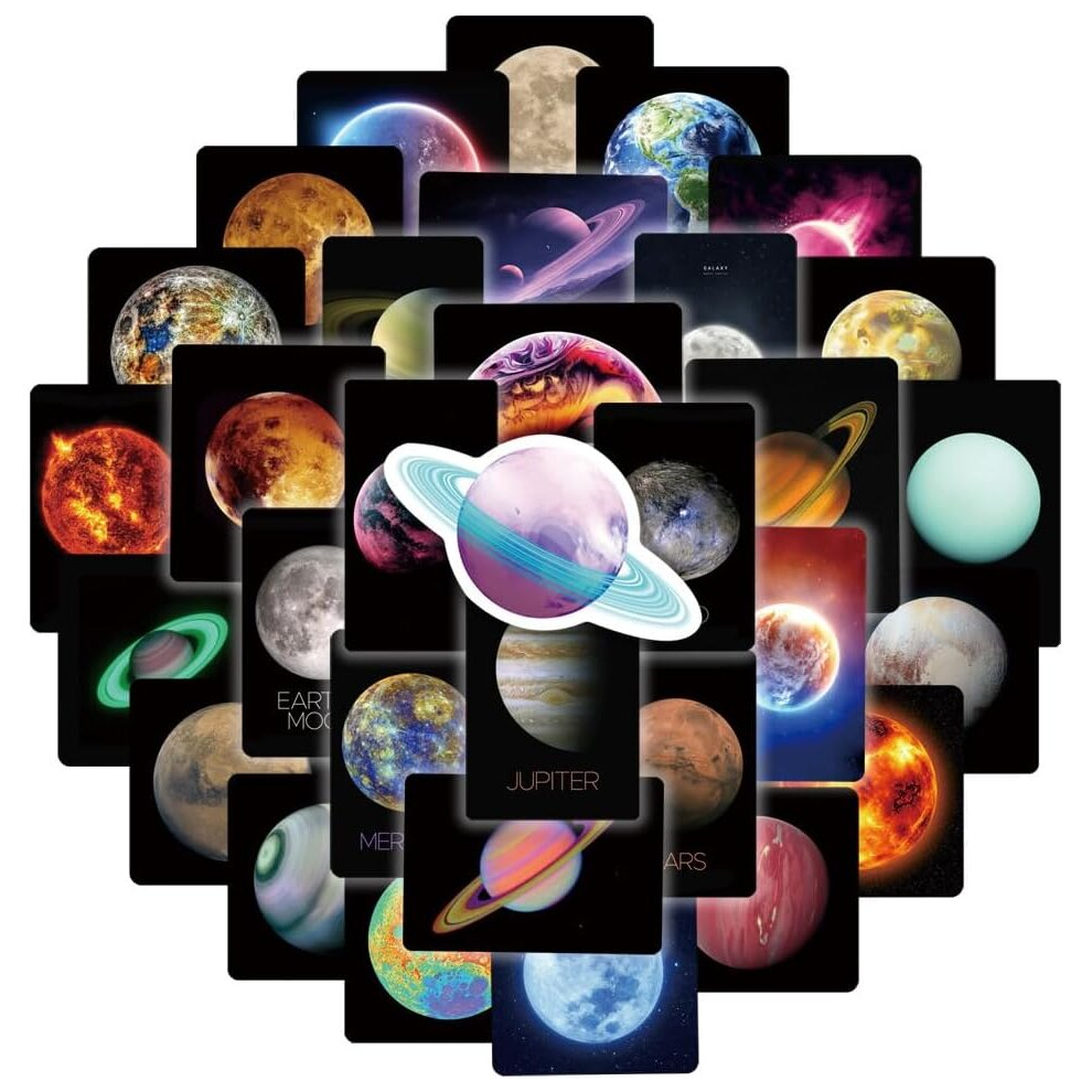 Tianci 50Pcs Planet Outer Space Stickers Pack Vinyl Galaxy Space Stickers Unique Decorations For Water Bottles,Laptops,Phones,Scrapbooking,Journaling