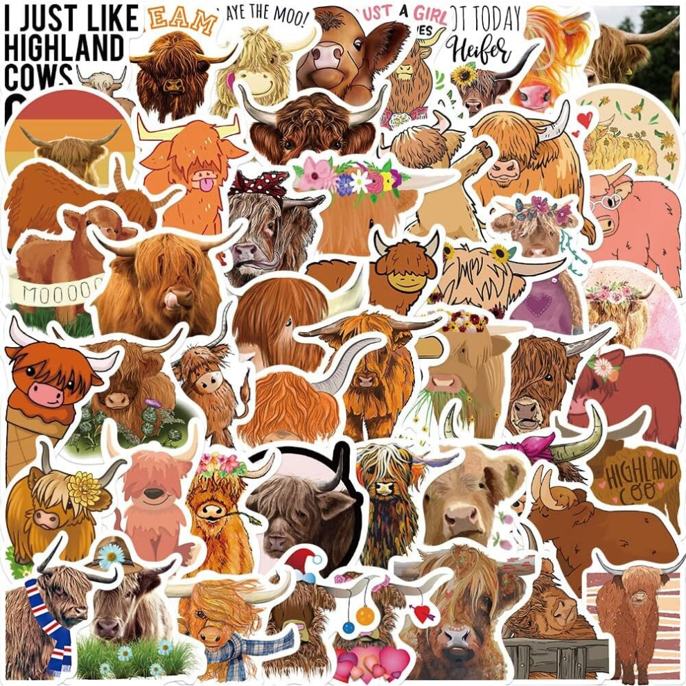 Tianci Cattle Stickers - 50 Pcs Cow Animals Yak Pvc Decals Cute Kawaii Vinyl Decoration Diy Funny Creative Decor For Teens Party Supplies For Adults