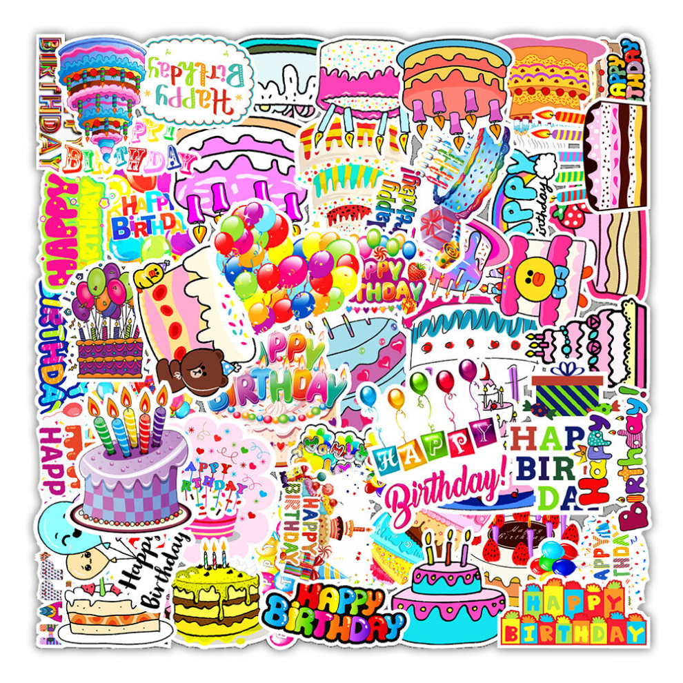 Tianci 50 Pack Happy Birthday Stickers Laptop Water Bottles Car Hydroflasks Phone Guitar Skateboard Celebration Party Stickers Vinyl Waterproof Decals