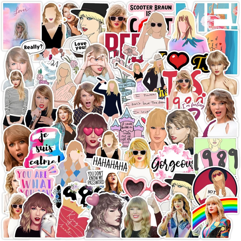 Tianci Female Singer Taylor Stickers 50Pcs, Waterproof Vinyl Sticker For Teen Girl Water Bottle Laptop Phone Skateboard Bike Luggage Guitar