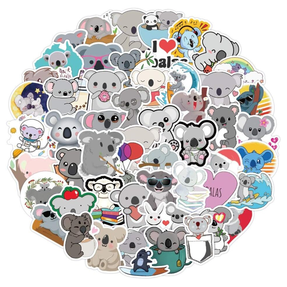 Tianci 50 Pack Cute Cartoon Koala Stickers Water Bottles Laptop Car Hydroflasks Phone Guitar Skateboard Computer Animal Bear Vinyl Aesthetic Trendy Decals