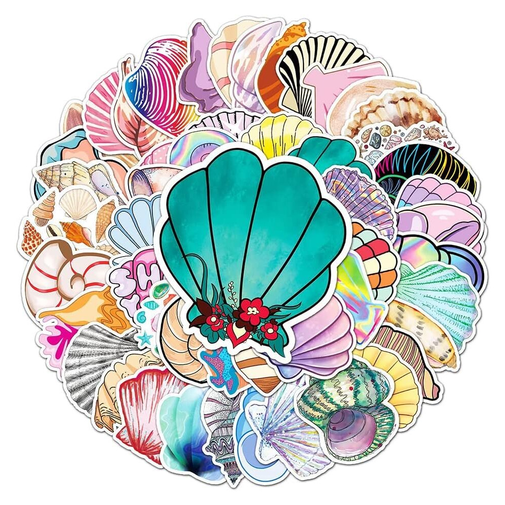 Sea Shell Stickers 50Pcs Shells Waterproof Vinyl Decals for Bike Water Bottles Laptop Refrigerator Cup Luggage Computer Mobile Phone Skateboard