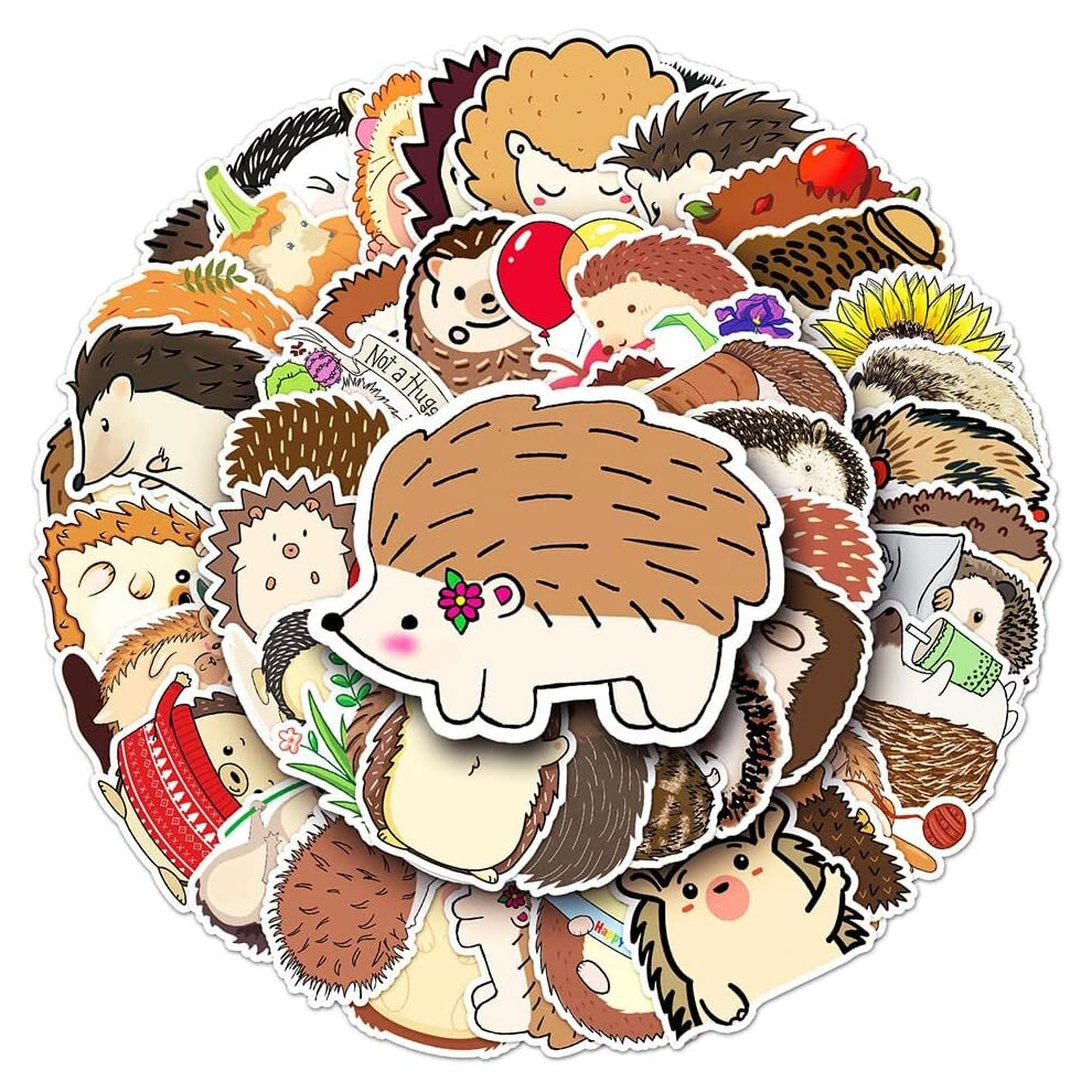 Cartoon Hedgehog Stickers Pack 50 Pcs Waterproof Vinyl Stickers for Phone Laptop Tablet Flasks Water Bottle Luggage Car, Lovely Animals Decals Pack