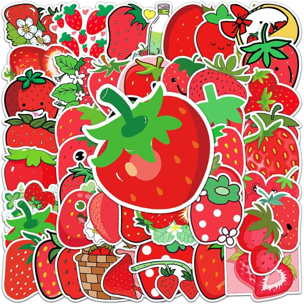 50 Pcs Strawberry Stickers Pack for Water Bottle, Waterproof Vinyl  Stickers Perfect for Laptop Phone Car Skateboard Travel Case Bicycle Decor