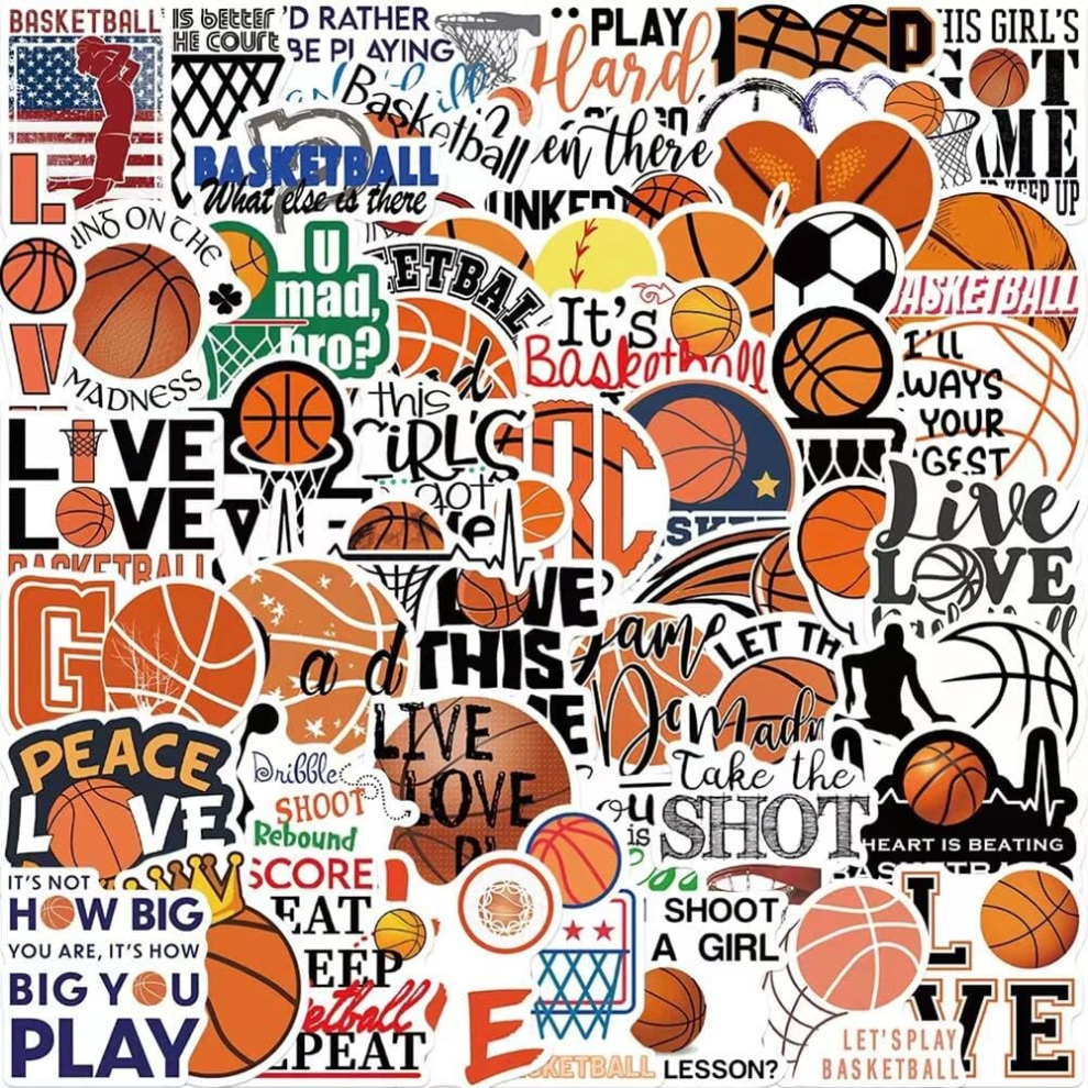 Basketball Stickers |50 Pcs Basketball Waterproof Vinyl Decals for Water Bottles Laptop Car Luggage Cup Computer Mobile Phone Skateboard Dcor