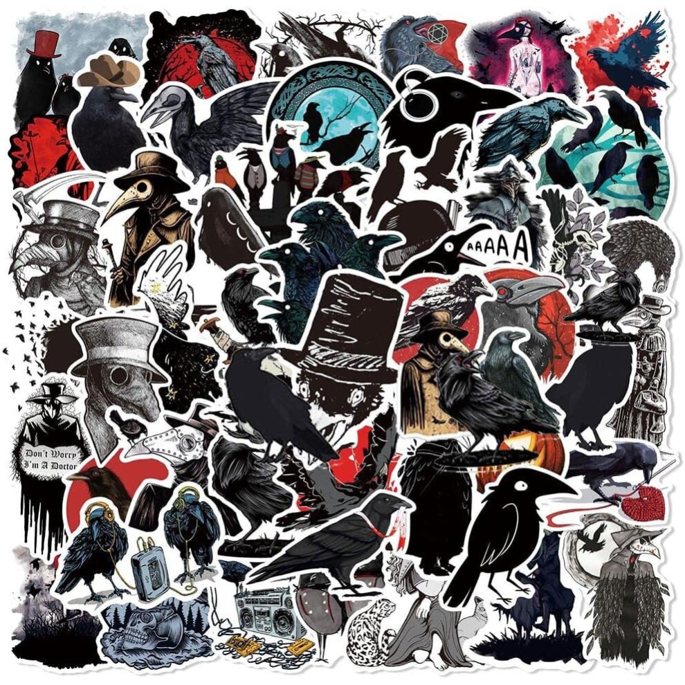 Tianci Raven Stickers 50Pcs Crow Waterproof Vinyl Decals For Bike Water Bottles Laptop Refrigerator Cup Luggage Computer Mobile Phone Skateboard Dcor