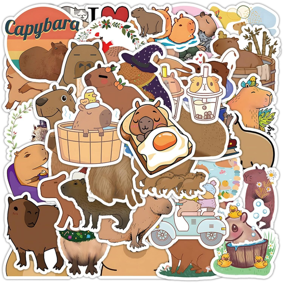 Funny Capybara Gifts Stickers Pack 50PCS,Cute Animal Stickers for Kids Teens Adults Kawaii Vinyl Waterproof Stickers for Water Bottles Laptop