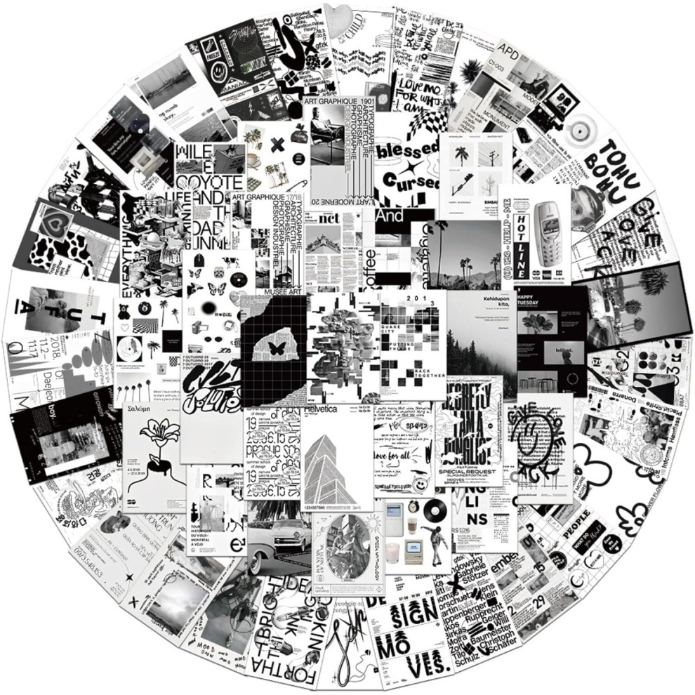 Vintage Black and White Scrapbook Stickers, 60 Vinyl Journal Decals for Laptop Skateboard Water Bottles, Aesthetic Stickers for Kids Teens