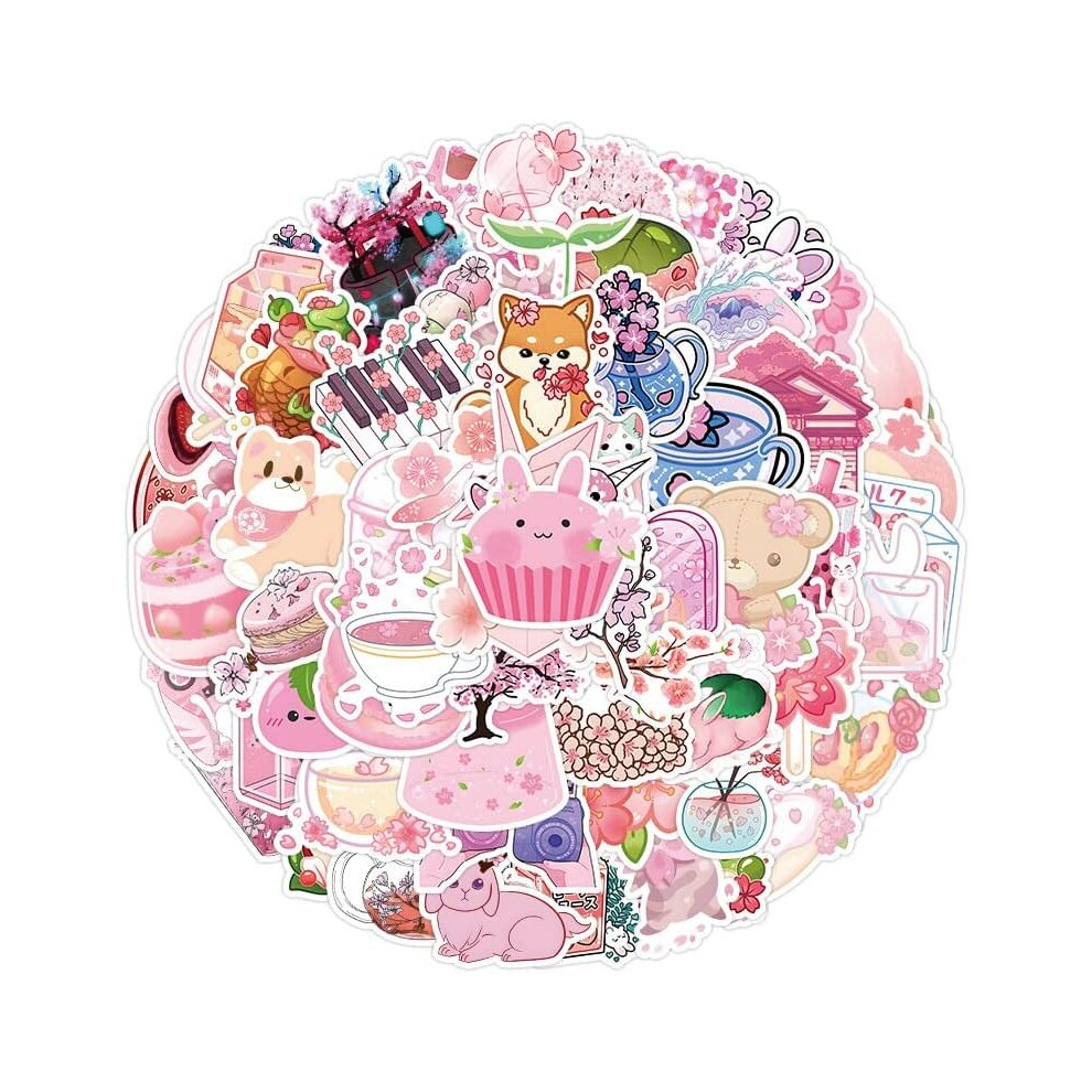 Tianci 100Pcs Cherry Blossoms Stickers Sakura Flowers Floral Decals Vinyl Waterproof Aesthetic Stickers Journaling Water Bottle Laptop Skateboard Scrapbook Red