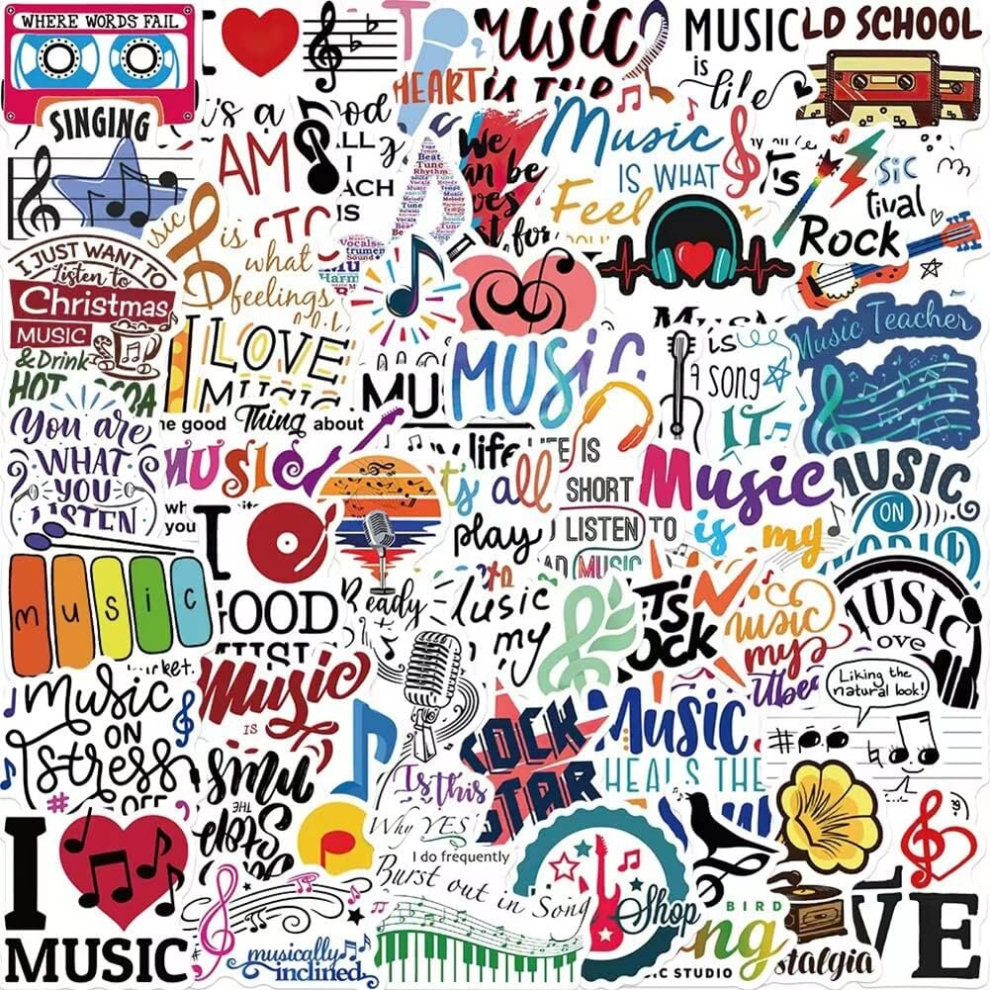Music Stickers |50 Pcs Music Waterproof Vinyl Decals for Water Bottles Laptop Car Luggage Cup Computer Mobile Phone Skateboard Dcor