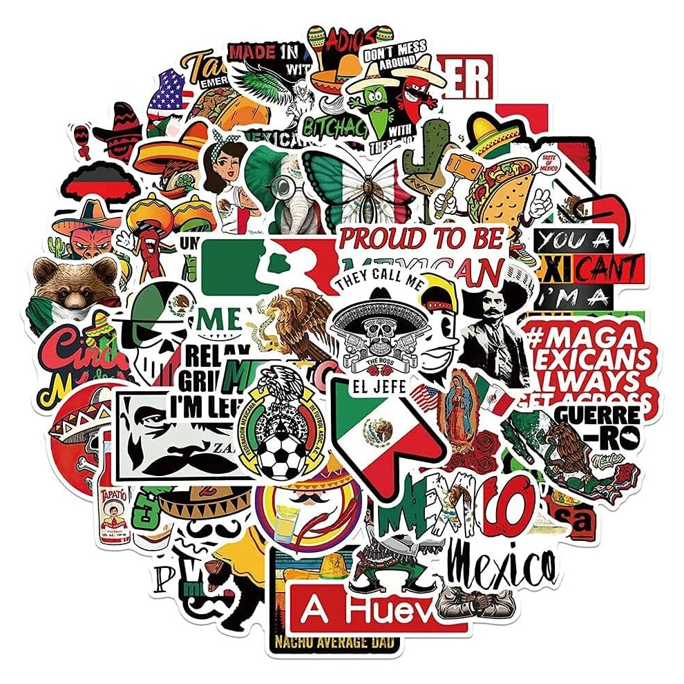 Mexican Pride Stickers 50 Pcs Waterproof Vinyl Decals for Hardhat Notebook Water Bottles Laptop Luggage Cup Mobile Phone Skateboard Dcor
