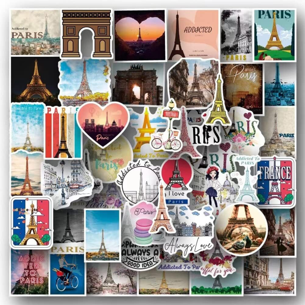 Tianci France Paris Travel Stickers 50Pcs Eiffel Tower Waterproof Vinyl For Scrapbook Stationery Water Bottles Laptop Luggage Mobile Phone Skateboard Dcor