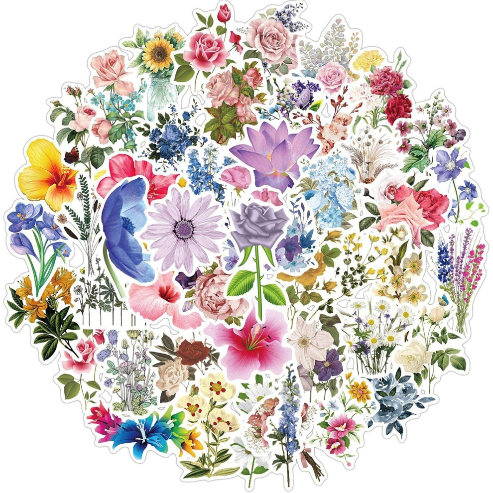 100Pcs Flowers Stickers Sunflowers Vinyl Waterproof Stickers for Teens Adults Water Bottle Laptop Skateboard Scrapbook Hydroflask Decorations