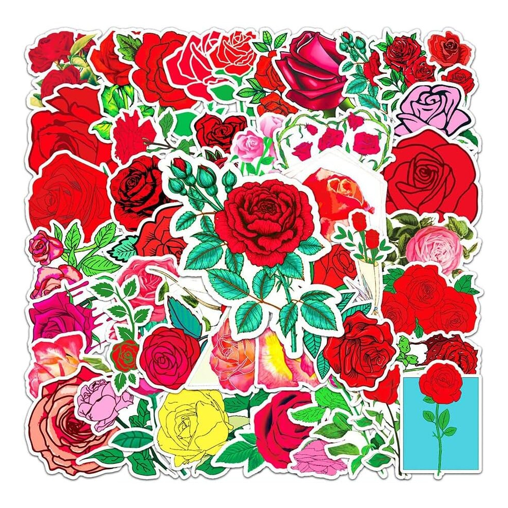 50 Pcs Rose Stickers Pack for,Waterproof Vinyl Cute Stickers Perfect Flask Laptop Phone Car Skateboard Snowboard Travel Case Bicycle Bumper Decor