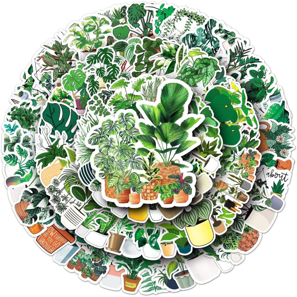 Tianci Plant Stickers 100Pieces Potted Vinyl Waterproof Aesthetic Stickers For Water Bottles Laptops Phones Skateboards Guitars Scrapbooking Stickers Green
