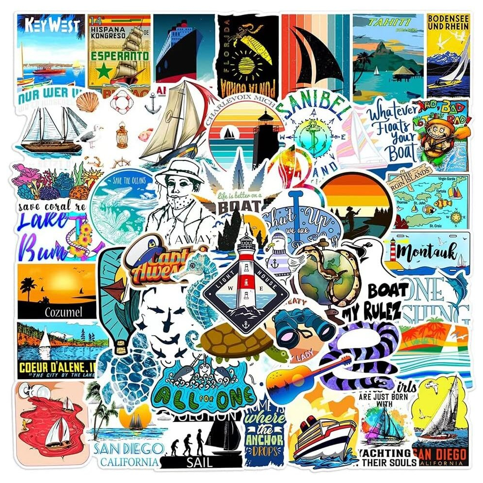 Sailing Stickers 50Pcs Sea Drifting Waterproof Vinyl Decals for Bike Water Bottles Refrigerator Cup Luggage Computer Mobile Phone Skateboard Dcor