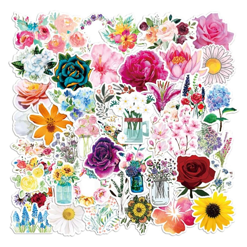 Tianci Flower Stickers50pcs Cute,Waterproof,Aesthetic,Trendy Stickers For Teens,Perfect For Laptop,Hydro Flask,Phone,Skateboard,Travel| Extra Durable Vinyl