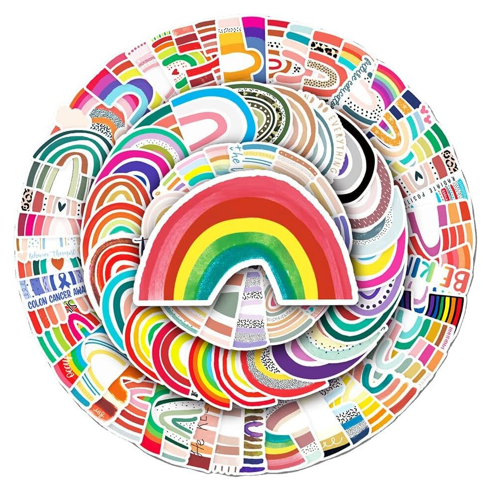 Waterproof Rainbow Stickers, Cartoon Vinyl Stickers for Laptop Flasks Water Bottle Car Bike Helmet Phone Mug Scrapbook, Colorful Decals Pack[100Pcs]