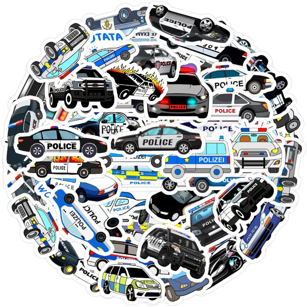 Tianci 50Pcs Police Car Stickers,For Water Bottle Laptop Phone Luggage Bicycle Cup Bike Skateboard Car Decals For Kids Teens Vinyl Waterproof Stickers