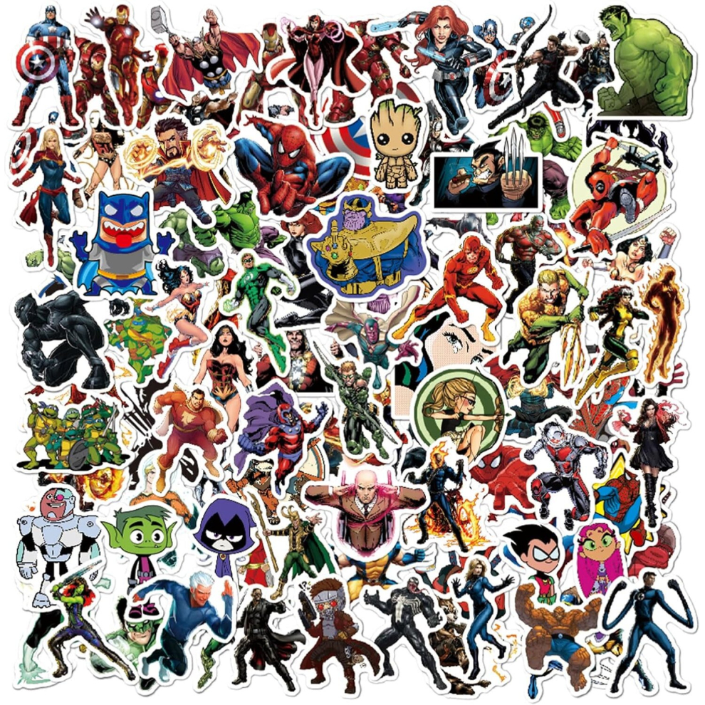 104PCS Exquisite Superhero Stickers Anime Sticker Waterproof Vinyl Stickers for Kids Teens Adults Water Bottle Skateboard