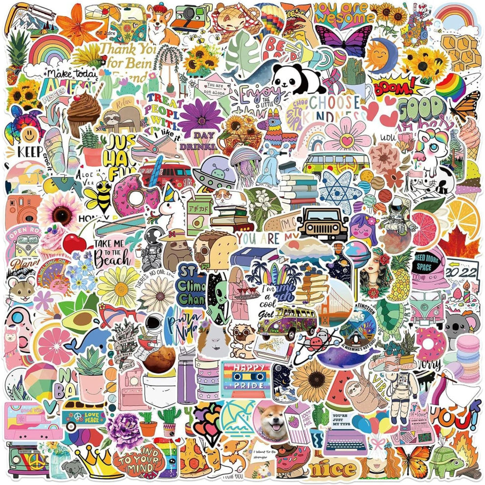 200PCS VSCO Sticker Pack, Laptop Stickers, Aesthetic Colorful Waterproof Stickers for Water Bottles, Skateboards, Notebooks. Vinyl Art Atickers