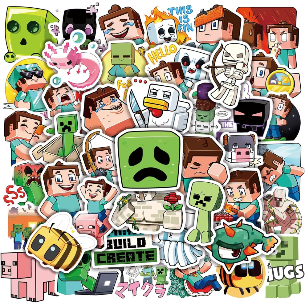 Stickers for Minecraft Party Vinyl Waterproof Laptop Water Bottle Stickers Kids Teens Boys Party Favors Toys, Style 2, Pack of 50