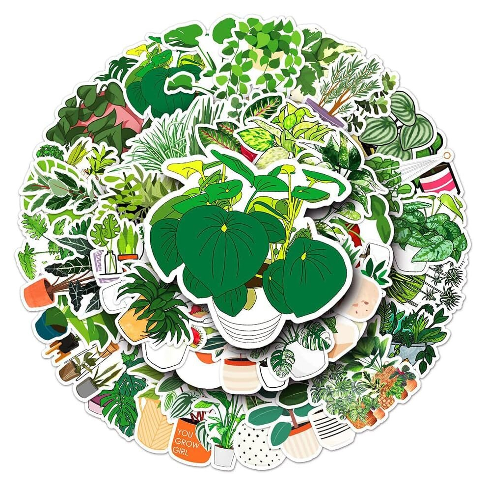 Tianci Plant Stickers|50 Pcs|Trendy Vinyl Waterproof Stickers For Phone Luggage Flasks Water Bottle Bike Car Tablet Notebook Scrapbook,Cartoon Decal Green