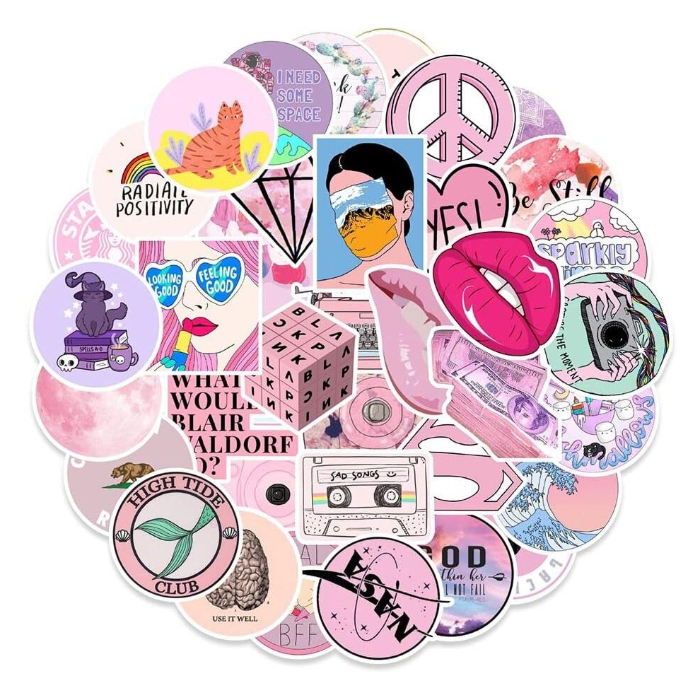Tianci 100Pcs Vsco Water Bottles Stickers,Cool Laptop Sticker For Computer,Hydro Flask,Guitar,Bike,Skateboard Stickers Waterproof Vinyl Decals Sticker Pink