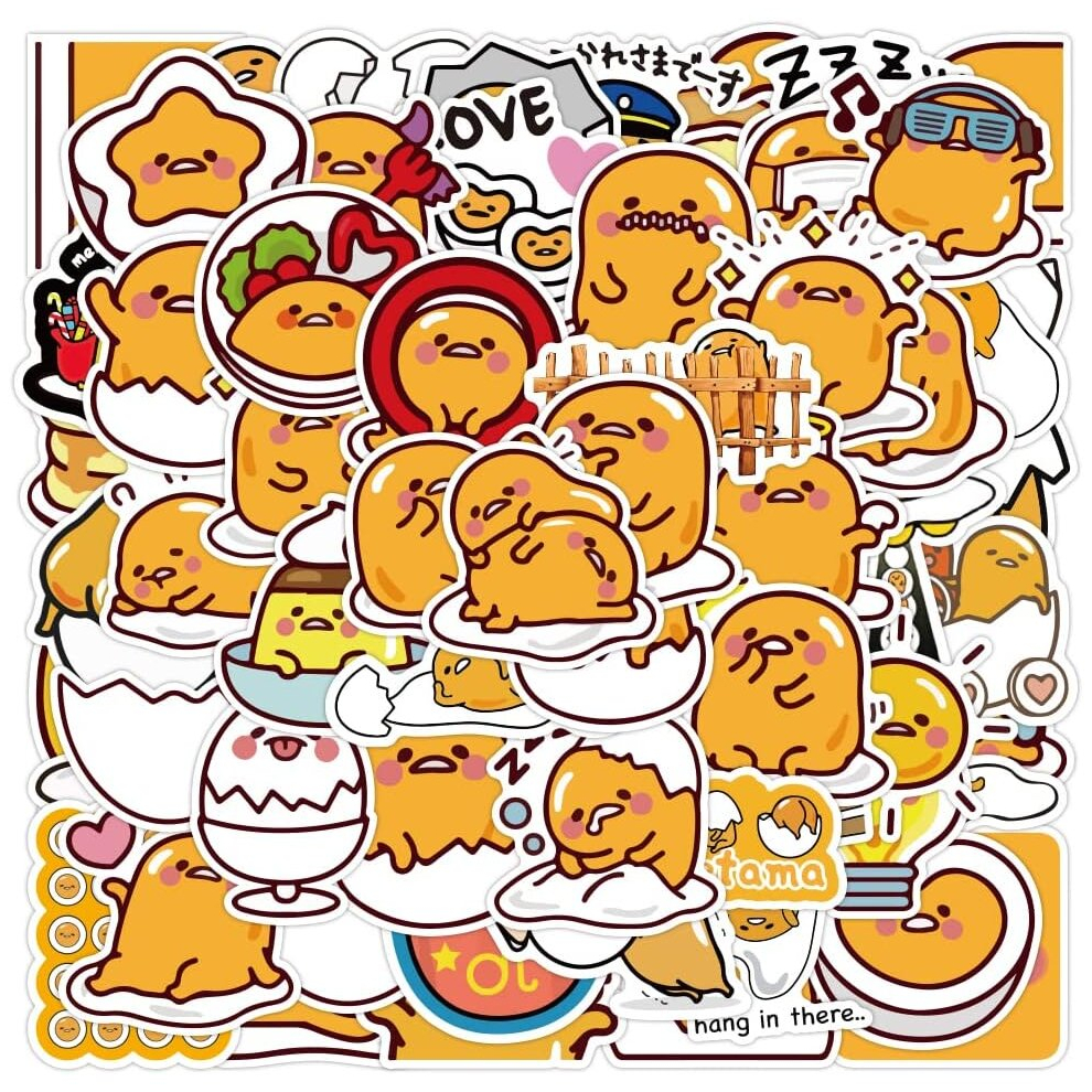 Gudetama Stickers 60pcs Japanese Lazy Egg Stickers Vinyl Waterproof Stickers Water Bottle Laptop Suitcase Luggage Skateboard Decorations