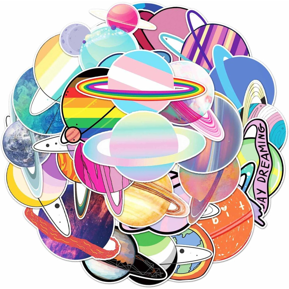 Tianci Galaxy Planet Stickers For Water Bottles,Laptop Aesthetic Vinyl Planet Colorful Stickers,For Decorating For Mug Guitar Journaling Luggage (50Pcs)