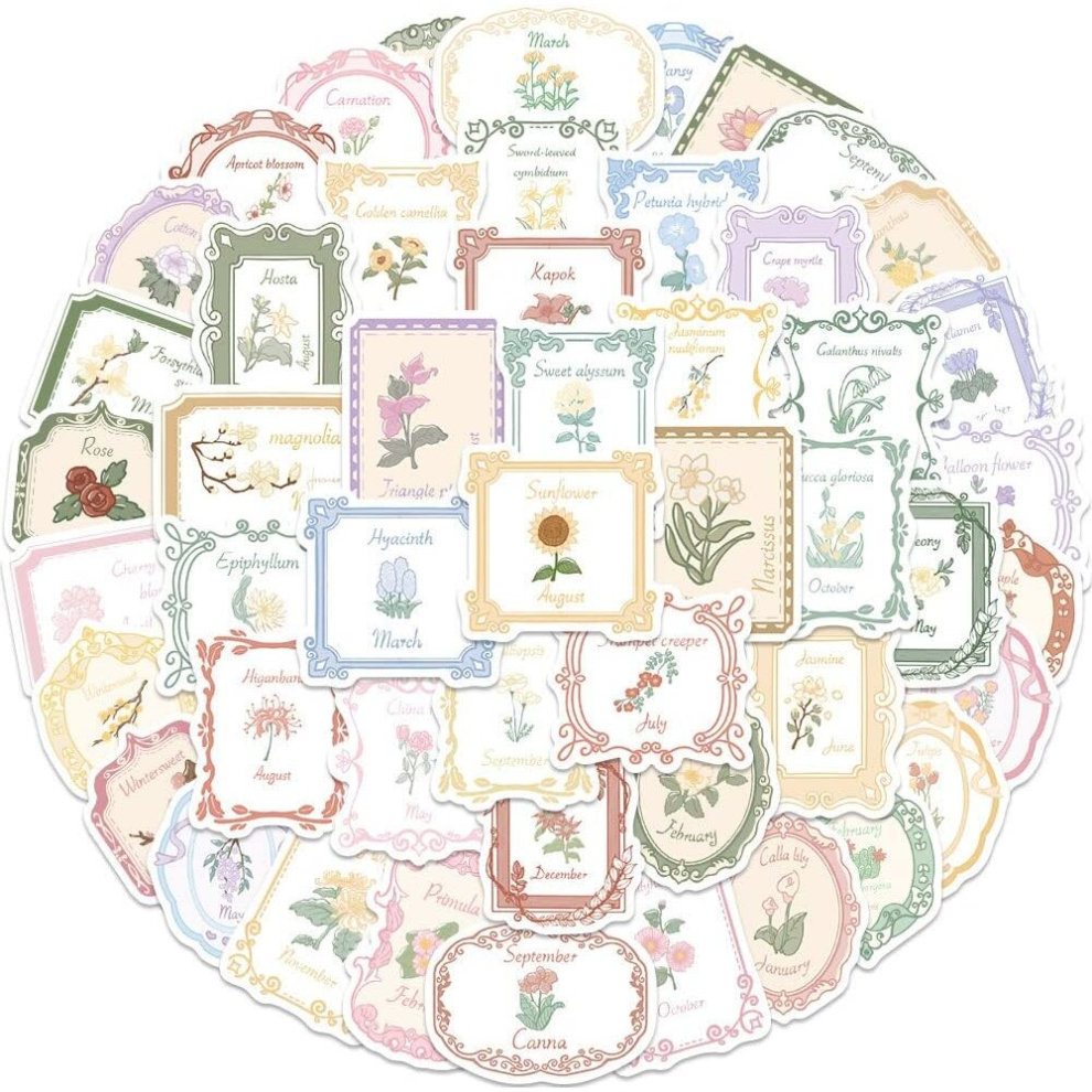 Tianci 100Pcs Flower Sticker Scrapbook Supplies Package Decal Vinyl Waterproof Nature Retro Sticker Diary Kettle Notebook Skateboard Diy Decorations