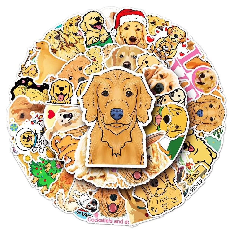 Tianci Retriever Stickers |50 Pcs|Cute Dog Vinyl Waterproof Stickers For Laptop Phone Luggage Flasks Water Bottle Bike Car Tablet, Decals Pack Golden
