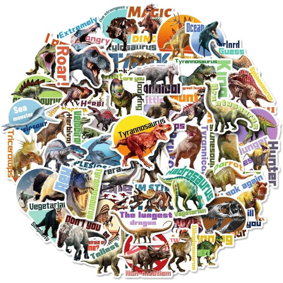 50Pcs Dinosaur Vinyl Waterproof Dinosaur Stickers for Kids Teens Water Bottles Cars Skateboard Luggages Computer Mobile Phone Skateboard Bike