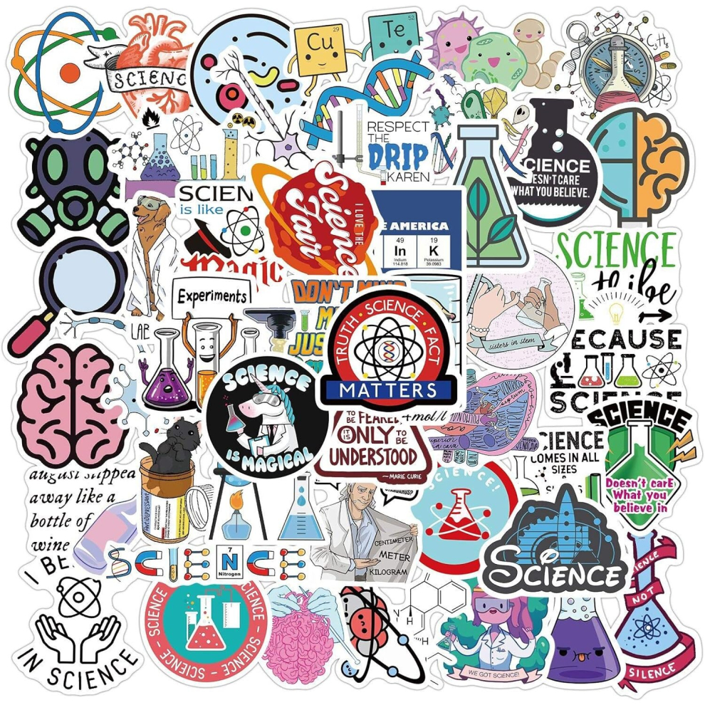 Tianci 50Pcs Science Laboratory Stickers ,Physics Chemistry Biology Stickers, For Car Bumper Helmet Luggage Laptop Water Bottle, Waterproof Vinyl Decals