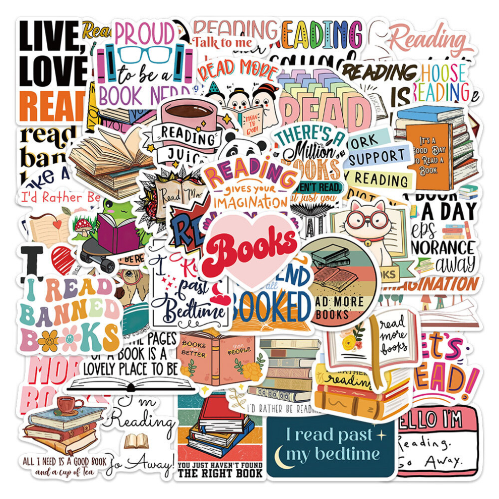 Book Stickers 50 Pcs, Book Accessories for Reading Lovers, Book Lover Gifts, Vinyl Waterproof Stickers for Water Bottles Laptop Notebook