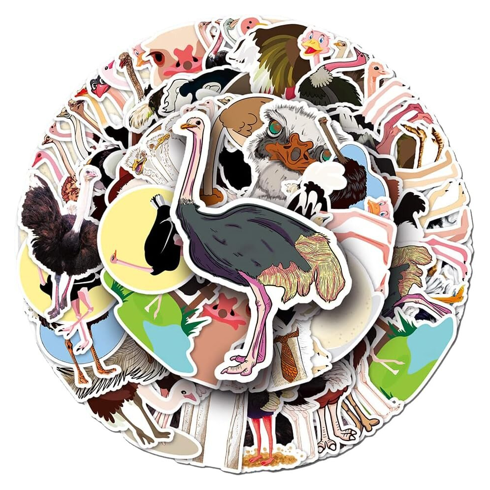 Cute Ostrich Stickers|50 Pcs|Cartoon Vinyl Stickers for Laptop Waterbottle Car Hydroflasks Luggage Scrapbook Helmet Notebook,Waterproof Bird Decals