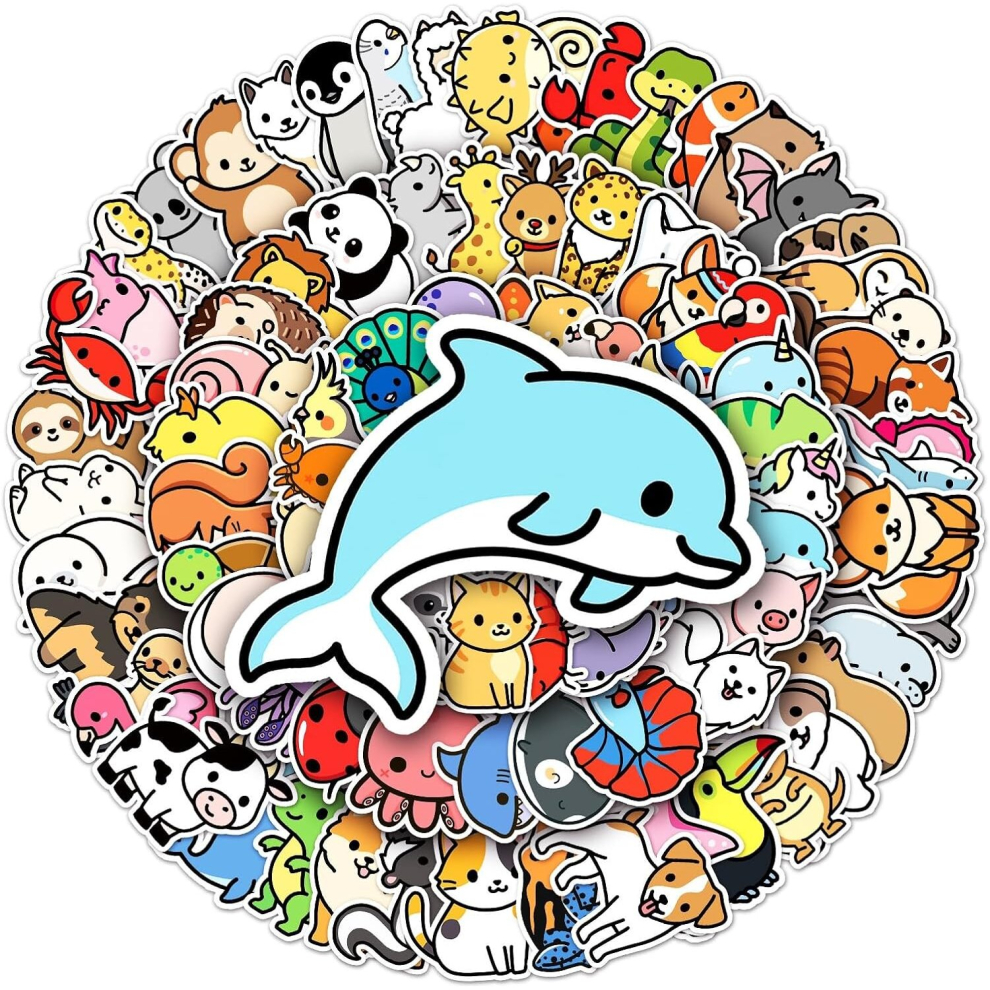 100 Pcs Cute Animal Stickers for Teens, Water Bottle Stickers Waterproof Vinyl Kawaii Stickers Phone Skateboard Laptop Stickers, Cartoon Stickers