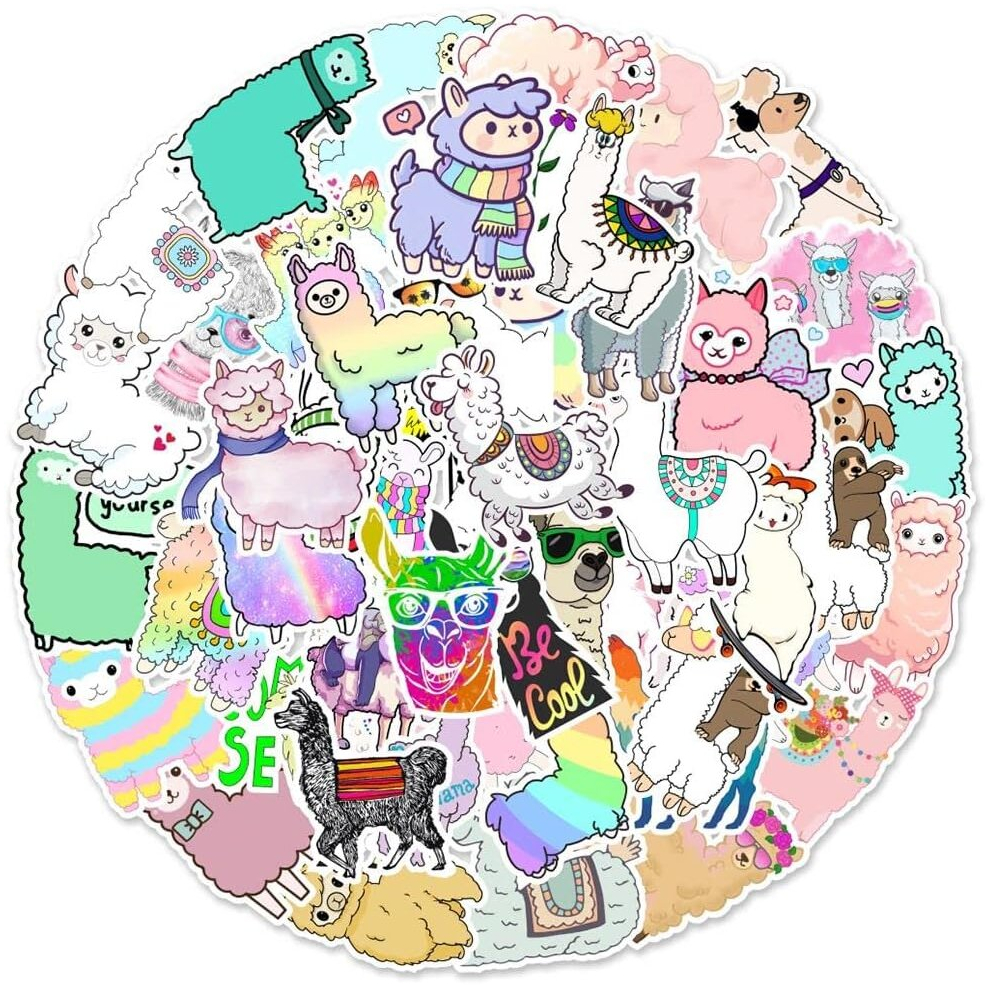 Tianci 50 Pcs Cute Alpaca Water Bottles Stickers For Computer,Hydro Flask,Guitar,Bike,Skateboard Waterproof Vinyl Decals Stickers,Best Gift For Teen
