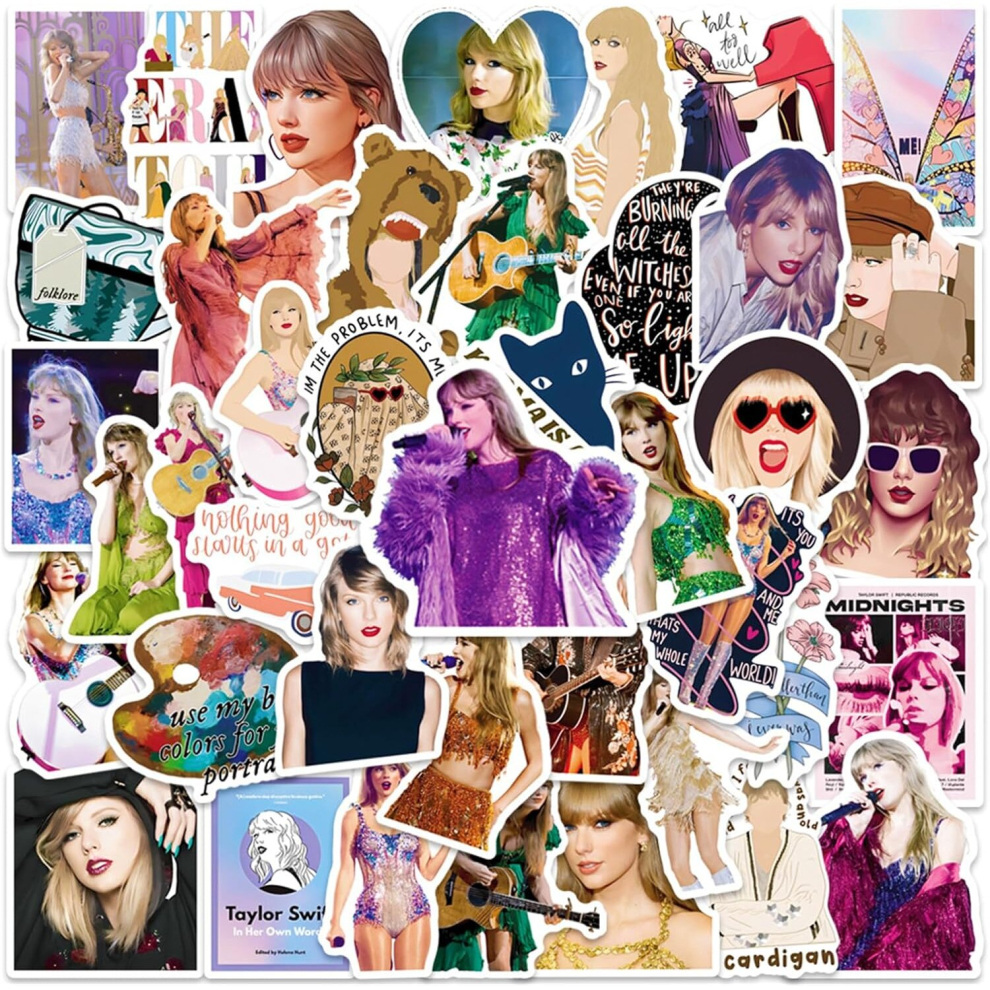 Tianci 50 Pcs Taylor Stickers Merch Accessories Sticker Pack Vinyl Band Guitar Stickers Rock Band Stickers Rock Sticker Album Water Bottle
