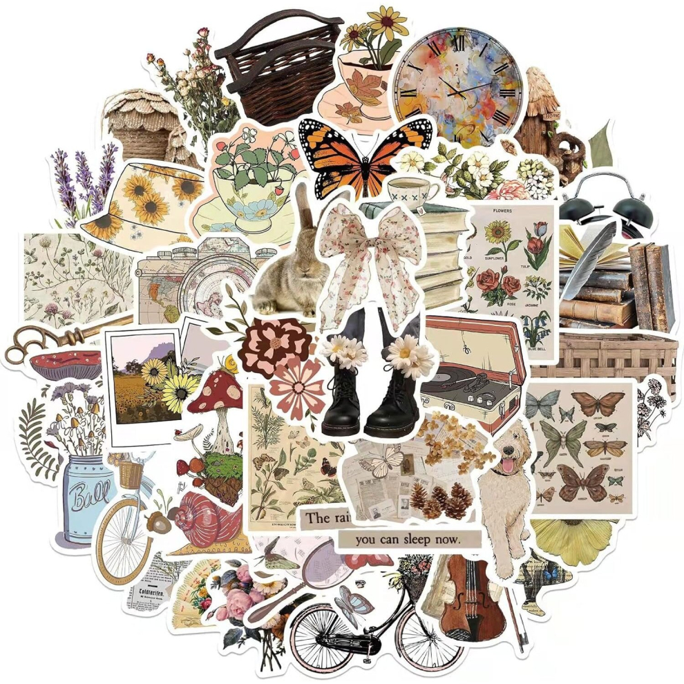 Vintage Stickers 50 Sheets, Aesthetic Vinyl Stickers, Waterproof Vintage Sticker Great for Water Bottles,Laptops,Scooters,Cell Phones, Water Bottles