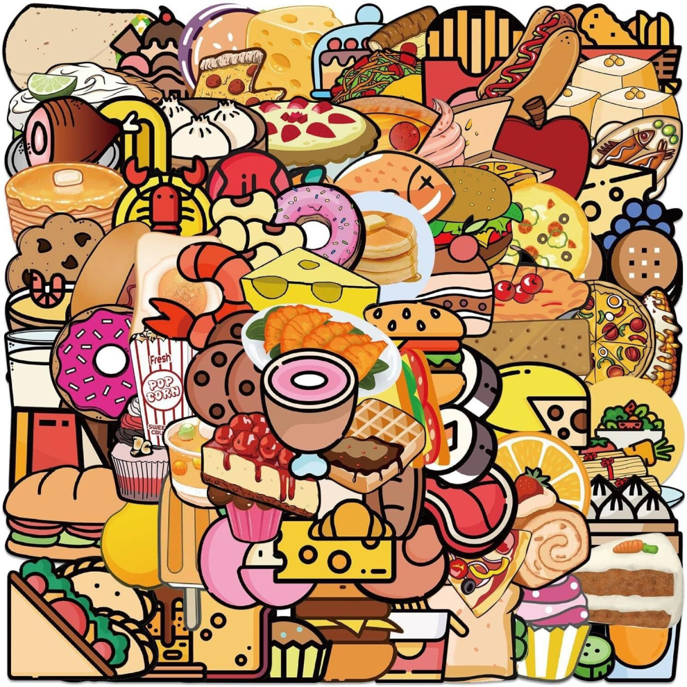 Food Stickers Decals 100 Pcs Cute Kawaii Stickers Waterproof Vinyl Water Botter Laptop Decorations for Skateboard Phone Case Guitar for Adults Teens