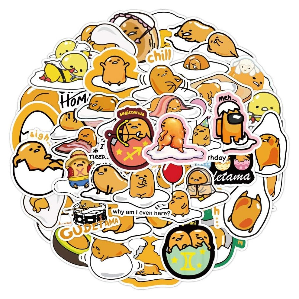 60PCS Japanese Cartoon Lazy Egg Stickers,Cute Gudetama Stickers,Waterproof Vinyl Stickers for Laptop Phone Kids Teens Gift Stickers