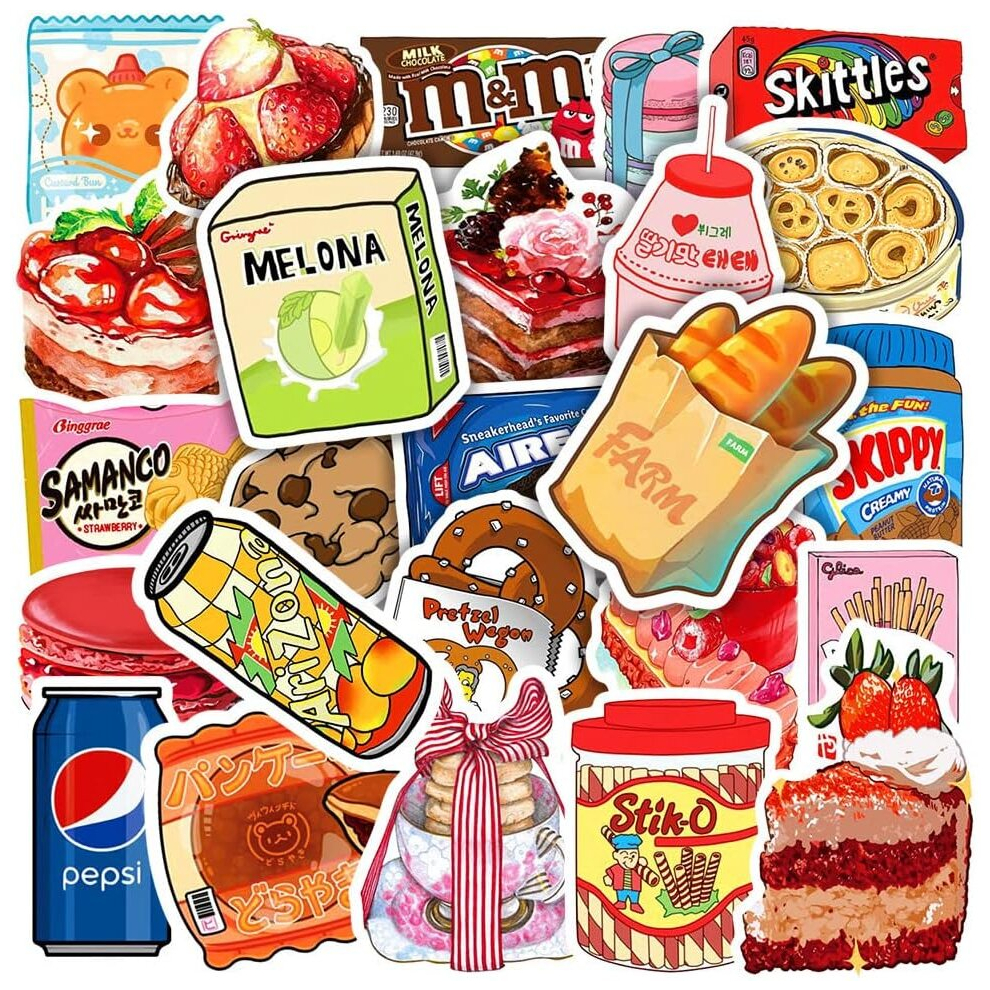 Food Decals 100 Pcs Cute Kawaii Stickers Waterproof Vinyl Water Botter Laptop Decorations DIY for Skateboard Phone Case Guitar for Adults Teens