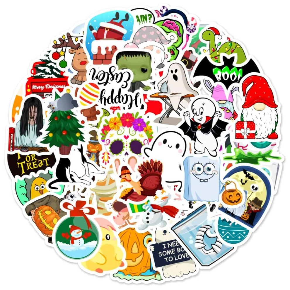 Tianci 50Pcs Happy Festival Vinyl Sticker Pack,Waterproof Decals For Kids Teens Adults For Laptop Water Bottles Skateboard Guitar Scrapbook Mirror Notebook