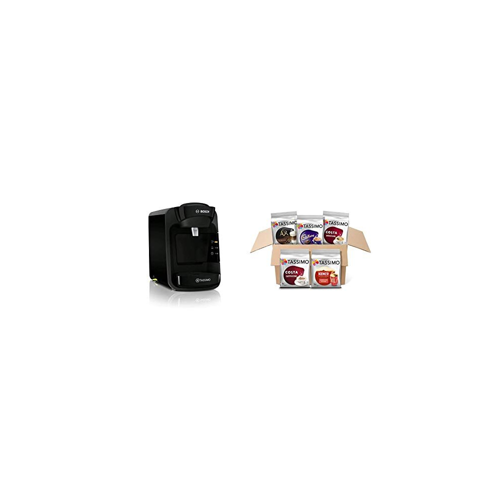Tassimo By Bosch Suny Special Edition Tas3102gb Coffee Machine, 1300 Watt, 0.8 Litre, Black Variety Box Costa, Kenco, Cadbury And L'or Coffee Pods Black,Brown